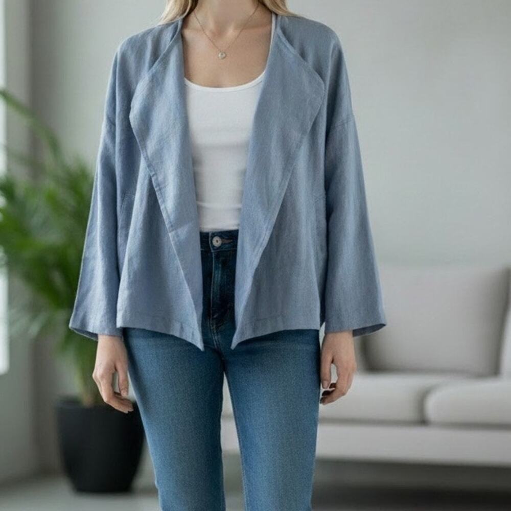 Eileen Fisher Organic Linen Open‑Front Drape Jacket – Petite Small – NWT - Picture 1 of 11